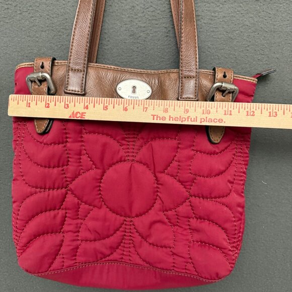 Fossil Red & Brown Key-Per Quilted Handbag Leather Accents - Picture 3 of 7